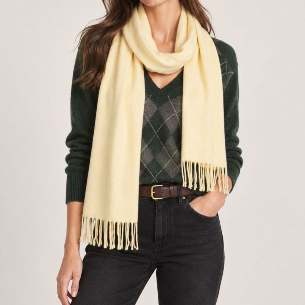Vintage Yellow Cashmere Scarf Soft Fringed Winter Wrap